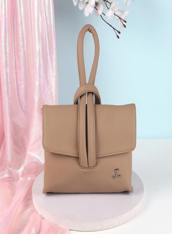 Mochi Women Beige Faux Leather Casual Sling Bag with Unique Arm Loop Handle (66-442) - Image 2
