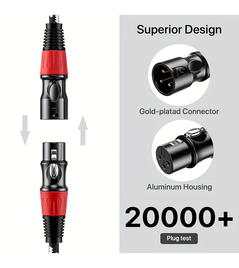 4 قطع من كابلات الميكروفون من ذكر XLR إلى أنثى بطول 25 قدماً، مطلية بالذهب الخالي من الضوضاء - Image 4