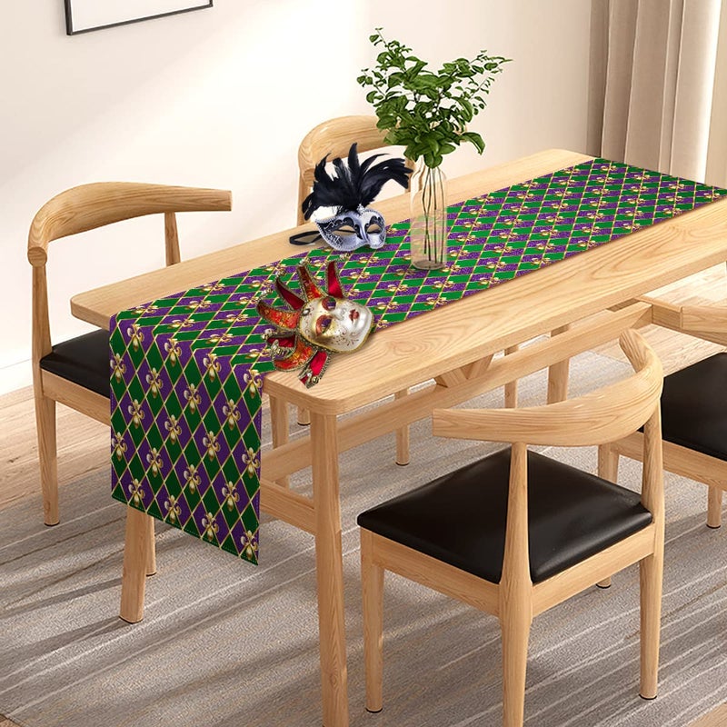 Pudodo Mardi Gras Table Runner Fleur De Lis Carnival Masquerade New Orleans Holiday Party Kitchen Dining Home Decoration (13" x 72") - Image 2