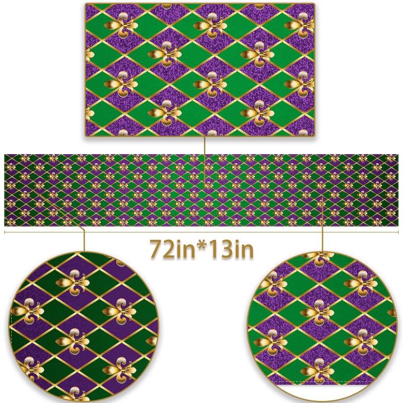 Pudodo Mardi Gras Table Runner Fleur De Lis Carnival Masquerade New Orleans Holiday Party Kitchen Dining Home Decoration (13" x 72") - Image 3