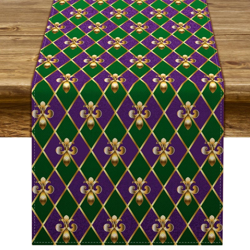 Pudodo Mardi Gras Table Runner Fleur De Lis Carnival Masquerade New Orleans Holiday Party Kitchen Dining Home Decoration (13" x 72") - Image 1