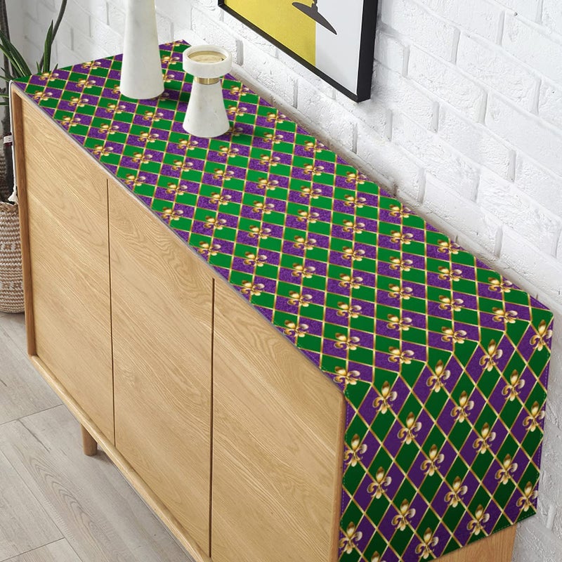 Pudodo Mardi Gras Table Runner Fleur De Lis Carnival Masquerade New Orleans Holiday Party Kitchen Dining Home Decoration (13" x 72") - Image 4