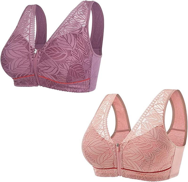comfrt Camilace - Comfort Wireless Front Close Bra, Ultra-Thin Front Zip U-Back Bra, Comfort Bras for Women, Plus Size (5XL, Purple Gray+Bean Paste) - Image 1