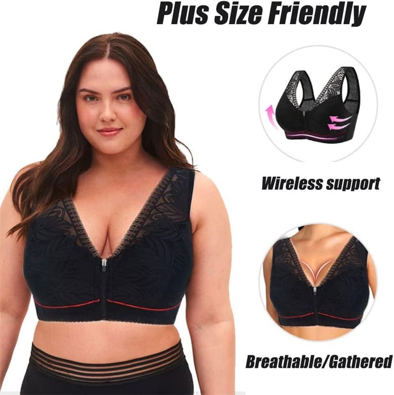 comfrt Camilace - Comfort Wireless Front Close Bra, Ultra-Thin Front Zip U-Back Bra, Comfort Bras for Women, Plus Size (5XL, Purple Gray+Bean Paste) - Image 2