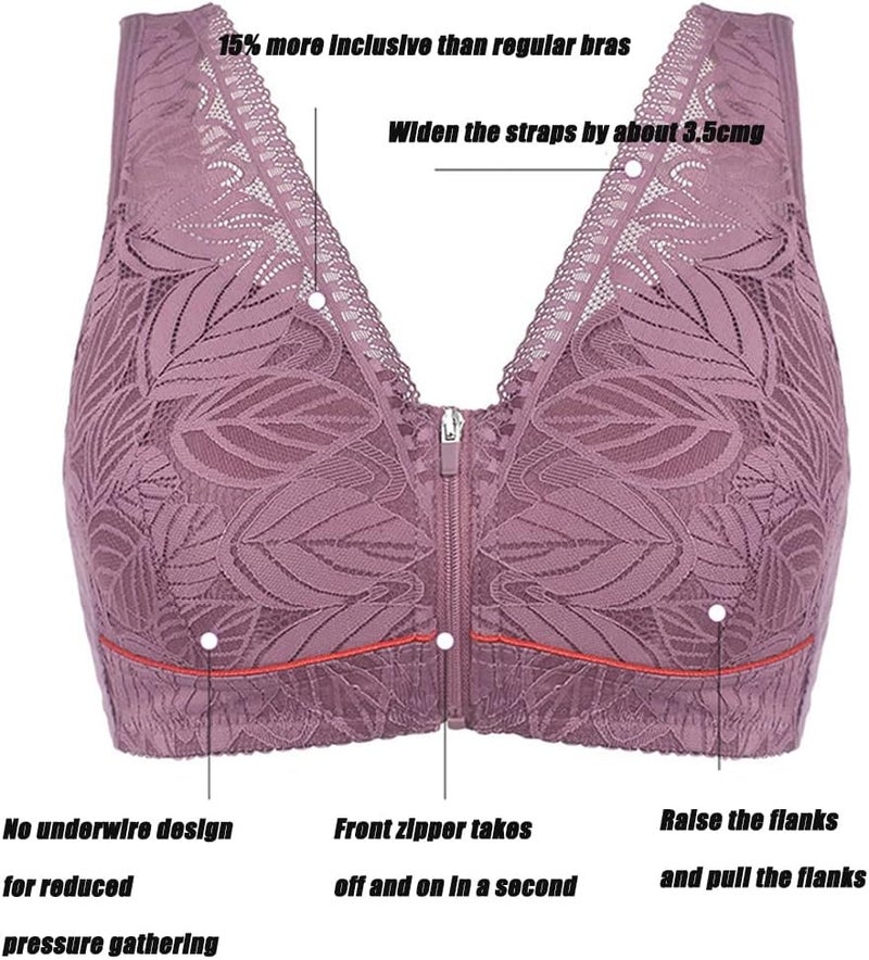 comfrt Camilace - Comfort Wireless Front Close Bra, Ultra-Thin Front Zip U-Back Bra, Comfort Bras for Women, Plus Size (5XL, Purple Gray+Bean Paste) - Image 3
