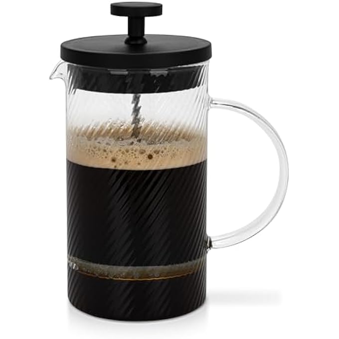 فيسمان ماكينة تحضير القهوة والشاي بالضغط الفرنسي سعة 1000 مل، مصنوعة من زجاج البورسليكات السميك المقاوم للحرارة، مصنوعة من الفولاذ المقاوم للصدأ، ماكينة تحضير القهوة والشاي بالضغط الفرنسي، مصنوعة من زجاج منقوش، مصنوعة من زجاج البورسليكات السميك المقاوم للحرارة - Image 2