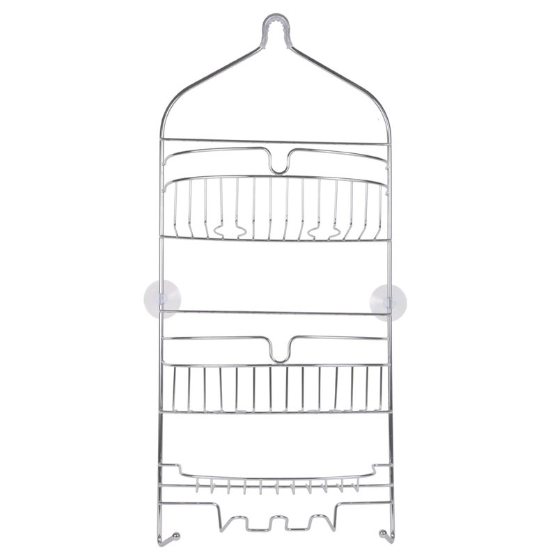 Kenney Kenney KN614151 Over the Shower Head 24 L x 11 W x 45 D RustResistant Metal Wire Large 3Shelf Hanging Caddy with Suction Cups and Razor Holders for Bathroom Shower Chrome 