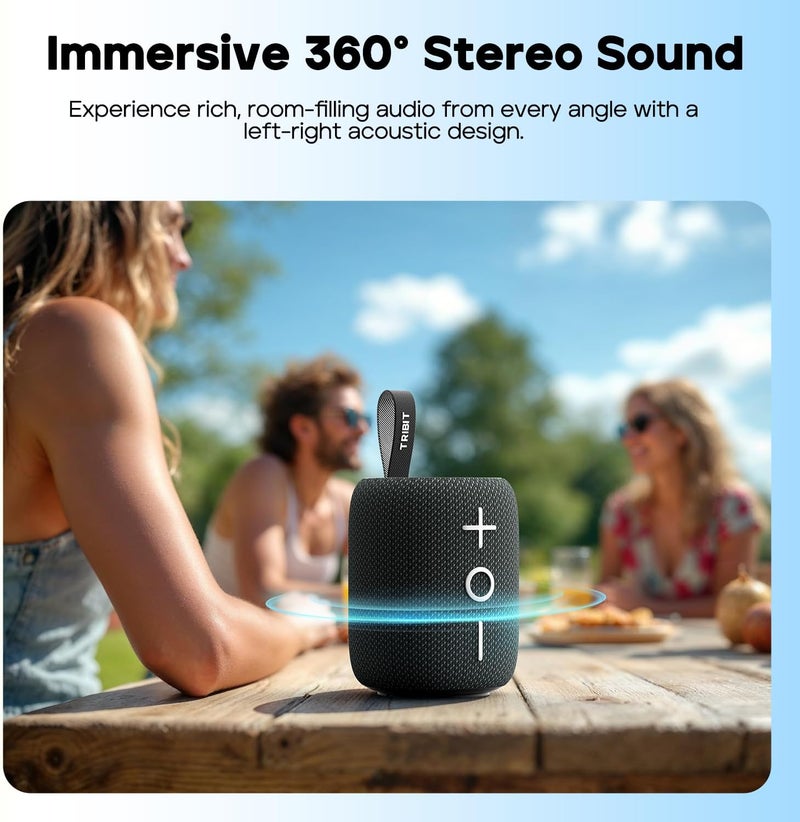 تريبيت StormBox Mini+ سماعة بلوتوث محمولة، سماعة لاسلكية 12 واط مع صوت محيطي 360 درجة، وقت تشغيل 12 ساعة، معادلة صوت مخصصة، BT5.4، مقاومة للماء IPX7، أضواء RGB، منفذ Type-C، TWS، AAC/SBC، للمنزل/الخارج/السفر - Image 2