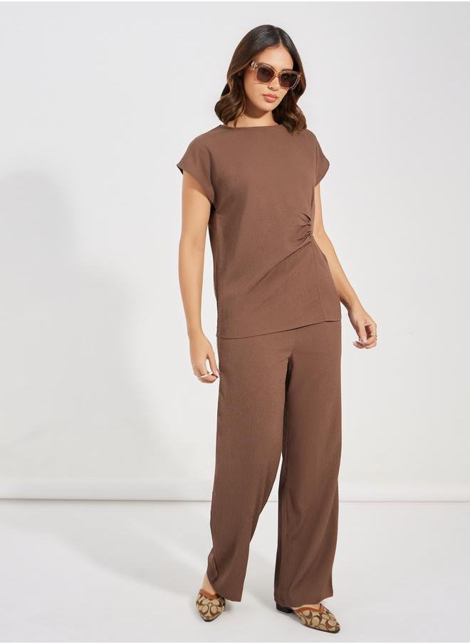 Styli - Side Ruched Cap Sleeves Top & Straight Leg Pants Co-Ords - Image 1