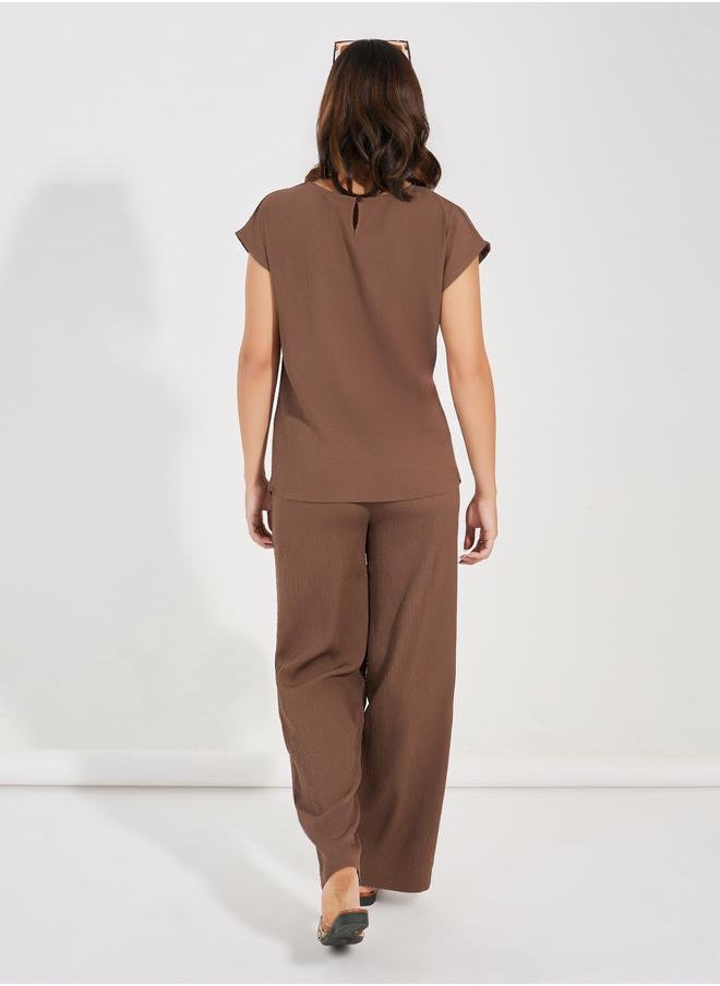 Styli - Side Ruched Cap Sleeves Top & Straight Leg Pants Co-Ords - Image 1