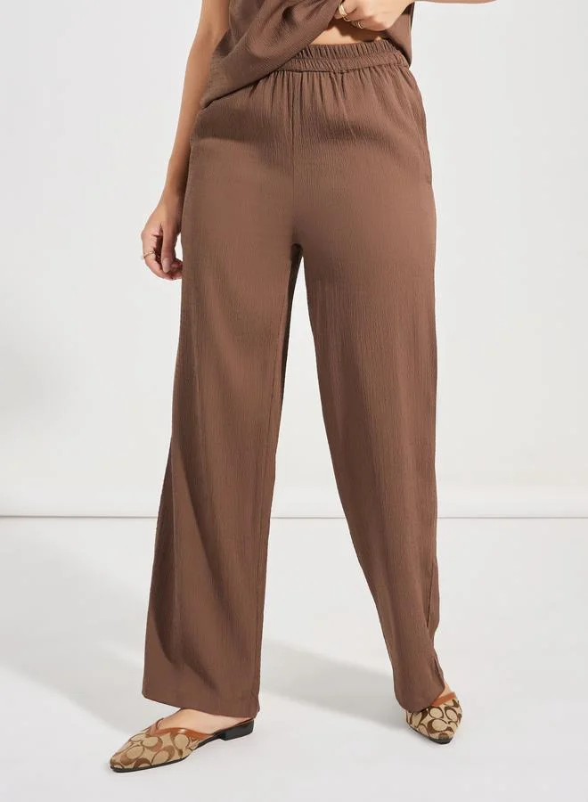 Styli Side Ruched Cap Sleeves Top & Straight Leg Pants Co-Ords