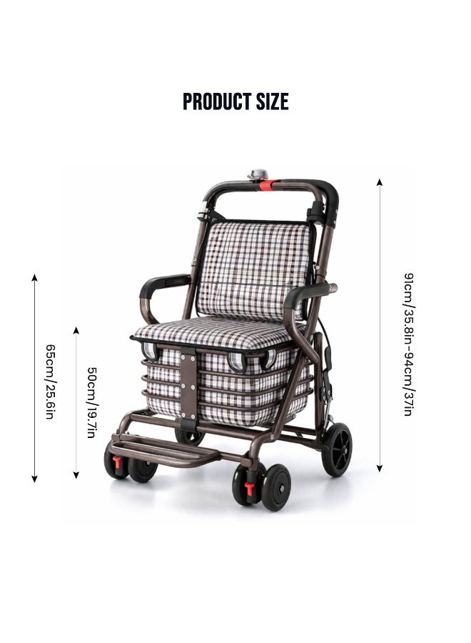GGEROU Heavy Duty Shopping Cart with Seat Foldable Shopping Carts for Seniors with 4 Wheels and Cushion Large Shopping Cart for Placing Groceries Personal Belongings Laundry - Image 2