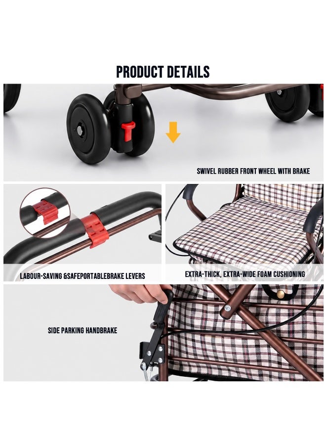 GGEROU Heavy Duty Shopping Cart with Seat Foldable Shopping Carts for Seniors with 4 Wheels and Cushion Large Shopping Cart for Placing Groceries Personal Belongings Laundry - Image 4
