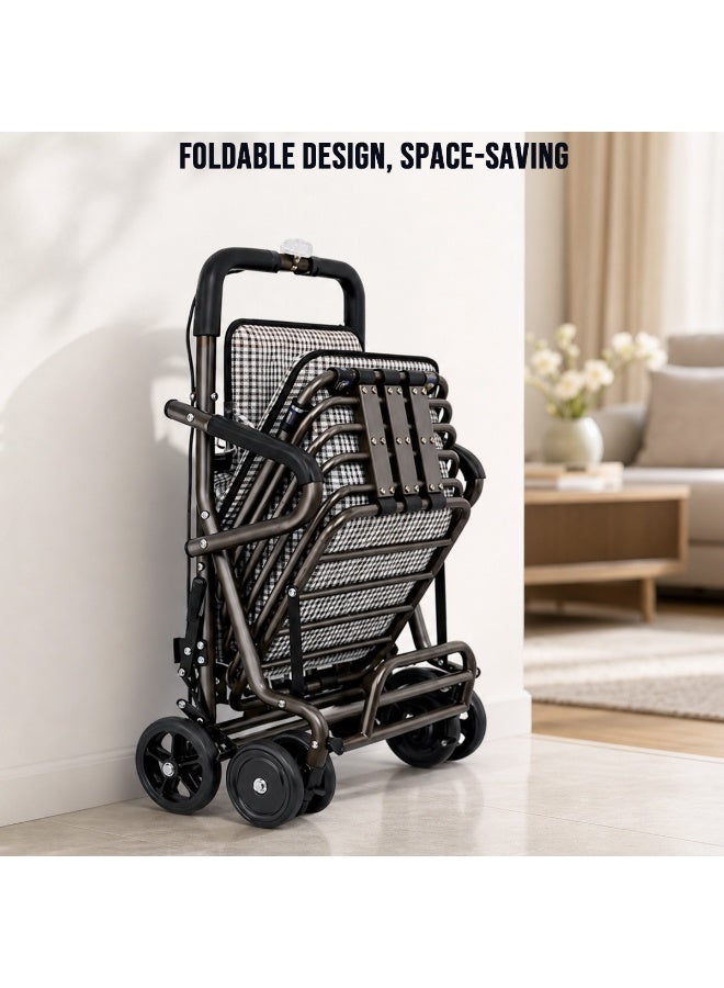GGEROU Heavy Duty Shopping Cart with Seat Foldable Shopping Carts for Seniors with 4 Wheels and Cushion Large Shopping Cart for Placing Groceries Personal Belongings Laundry - Image 3