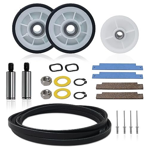 AZ4U Dryer Repair Kit Drum Rollers 12001541 303373K W10116741 303373, Belt 33002535 WP33002535 33001777, Idler Pulley 6-3700340 WP6-3700340 Replace For Maytag Neptune 3000 Series MDE6000AYW MDE5500AYW - Image 1