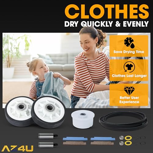 AZ4U Dryer Repair Kit Drum Rollers 12001541 303373K W10116741 303373, Belt 33002535 WP33002535 33001777, Idler Pulley 6-3700340 WP6-3700340 Replace For Maytag Neptune 3000 Series MDE6000AYW MDE5500AYW - Image 5