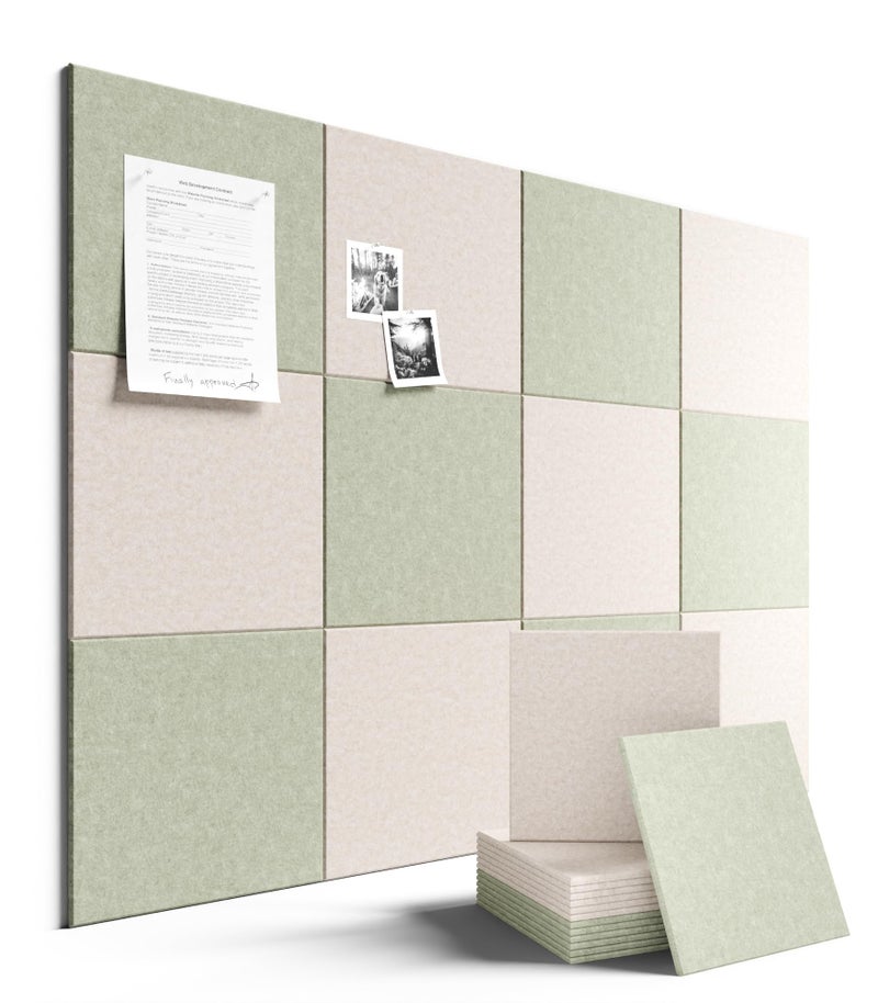 Fluxynara Large Felt Bulletin Board 48" x 36" Cork Board Alternative-12 Pack with 70 Safe Removable Adhesive Tabs, Felt Boards for Walls Bulletin Boards for Home Office Classroom Pin Board-Oatmeal & Sage - Image 1
