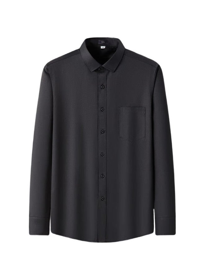 FIRS Men'S Long Sleeve Shirt Business Formal Casual Solid Color Wrinkle-Free Shirt Men Black Twill 093 42 - Image 3