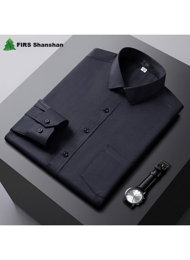 Firs Men's Long Sleeve Shirt Business Formal Casual Solid Color Wrinkle-free Shirt Men Black Twill 093 42 - Image 1