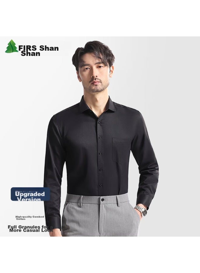 Firs Men's Long Sleeve Shirt Business Formal Casual Solid Color Wrinkle-free Shirt Men Black Twill 093 42 - Image 2