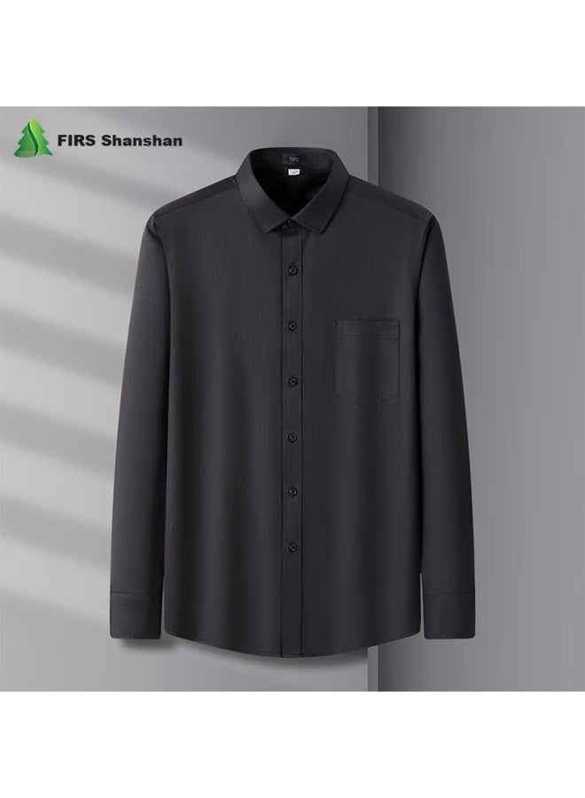 Firs Men's Long Sleeve Shirt Business Formal Casual Solid Color Wrinkle-free Shirt Men Black Twill 093 42 - Image 3
