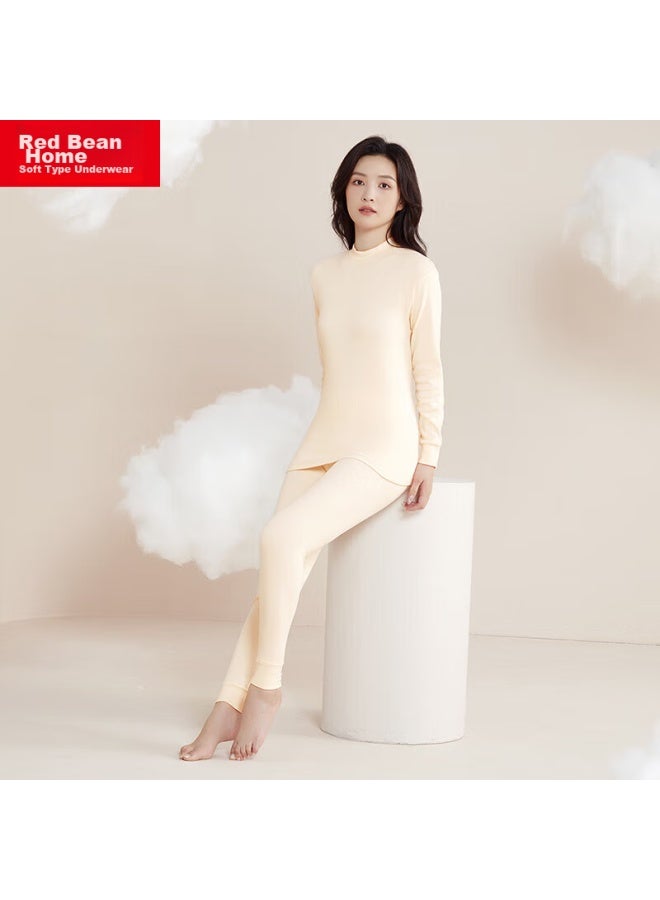 Red Bean Home Hongdou Home Women's Pure Cotton Autumn Underwear Set, Middle-aged And Elderly Semi-turtleneck Basic Thermal Base Layer, Champagne Color, Size 165  - Image 1