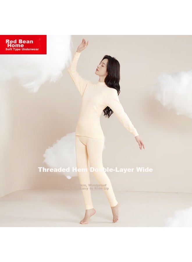 Red Bean Home Hongdou Home Women's Pure Cotton Autumn Underwear Set, Middle-aged And Elderly Semi-turtleneck Basic Thermal Base Layer, Champagne Color, Size 165  - Image 3