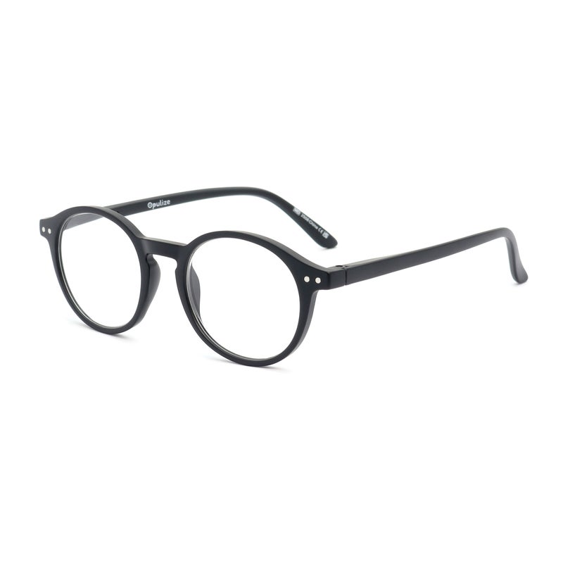 OPULIZE REY Reading Glasses for Women Men, Retro Round Frame with Spring Hinges, Matte Black +1.00 (Pack of 1) - Image 2