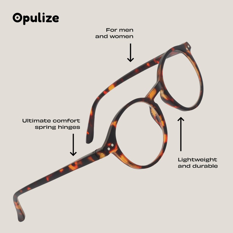 OPULIZE REY Reading Glasses for Women Men, Retro Round Frame with Spring Hinges, Matte Black +1.00 (Pack of 1) - Image 5