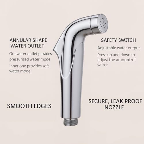 HOMEMATES Silver ABS Handheld Health Faucet Jet Spray Set, High-Pressure Toilet Sprayer with 1.2m Hose, Leakproof Nozzle, Wall Hook & Screws for Bathroom Hygiene - Image 4