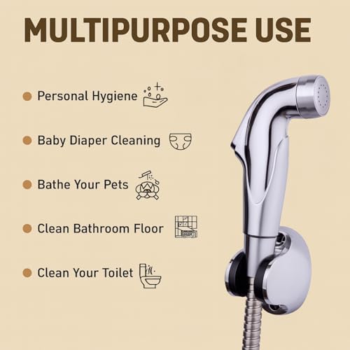HOMEMATES Silver ABS Handheld Health Faucet Jet Spray Set, High-Pressure Toilet Sprayer with 1.2m Hose, Leakproof Nozzle, Wall Hook & Screws for Bathroom Hygiene - Image 3