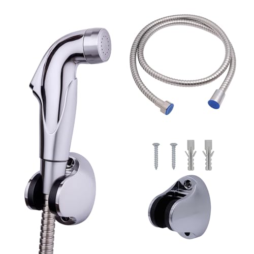 HOMEMATES Silver ABS Handheld Health Faucet Jet Spray Set, High-Pressure Toilet Sprayer with 1.2m Hose, Leakproof Nozzle, Wall Hook & Screws for Bathroom Hygiene - Image 1