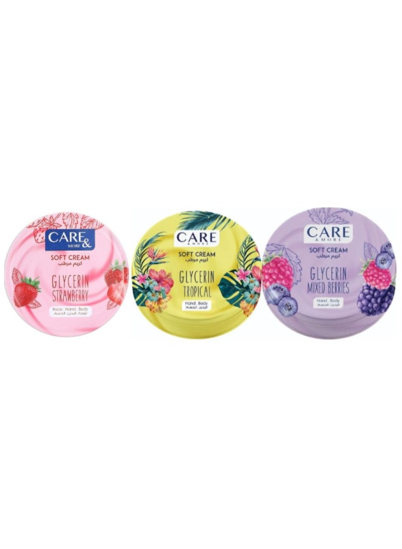 كير & مور كريم العناية والترطيب الناعم مع الجلسرين والتوت المختلط + التوت الاستوائي + الفراولة 3 قطع - Image 1