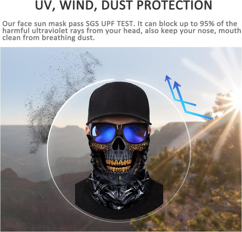 JOEYOUNG Skull Face Mask UV Sun Dust Neck Gaiter Bandana Headwear Motorcycle - Image 4
