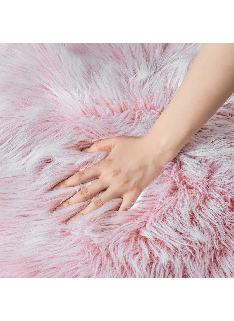 Brownmonkey Brownmonkey Faux Sheepskin Fur Area Rugs Round Fur Throw Rug Floor Mat Circular Carpet for Bedroom Soft Circle Kids Play Mat for Nursery Light Pink Faux  - Image 5
