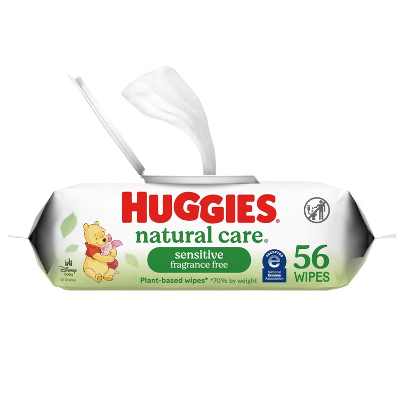 Huggies Natural Care Sensitive Baby Wipes, Unscented, Hypoallergenic, 99% Purified Water, 1 Flip-Top Pack (56 Wipes Total) - Image 1