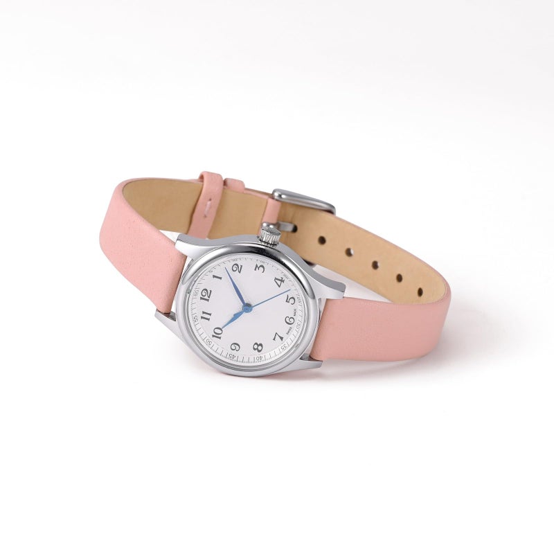 WOCCI 14mm Lug Width, Elegant Watch Band, Genuine Leather Replacement Strap with Silver Buckle (Light Pink) - Image 2