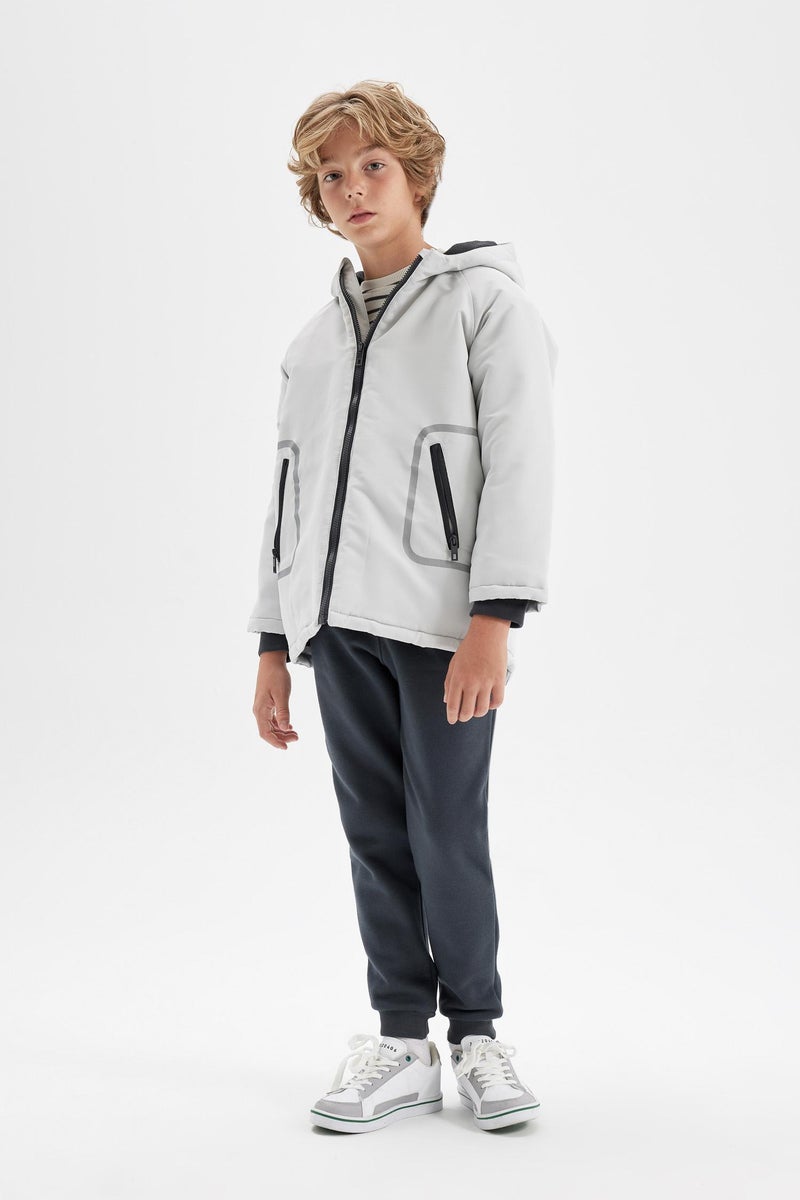 DeFacto Boy Waterproof Hooded Fleece Lined Zippered Puffer Jacket - Image 3
