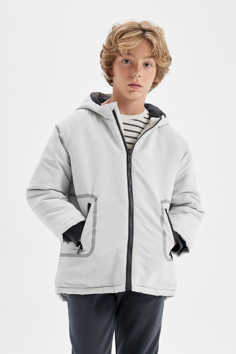 DeFacto Boy Waterproof Hooded Fleece Lined Zippered Puffer Jacket - Image 4