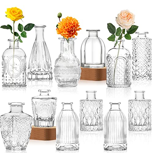 Glass Vase Bud Vase in Bulk Set of 12Small Vintage Flower Bottle Petite Glass Flower Vase for Floral Arrangements Decorative CenterpieceTable DecorHome Wedding Party