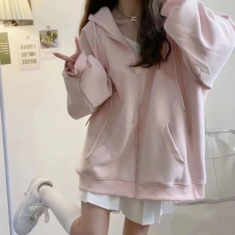 2024 Casual Pink Cardigan Hoodie for Women White  - Image 3