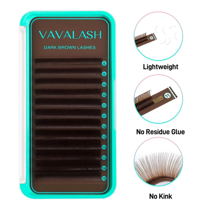 VAVALASH Colored Lash Extensions Dark Brown Eyelash Extensions 0.03 0.05 0.07 0.1 0.15 Volume Lash Extension 8-15mm Mixed Lashes C D Curl Premium color Lashes Extension(Dark Brown-0.03-CC-8-15mm) - Image 4