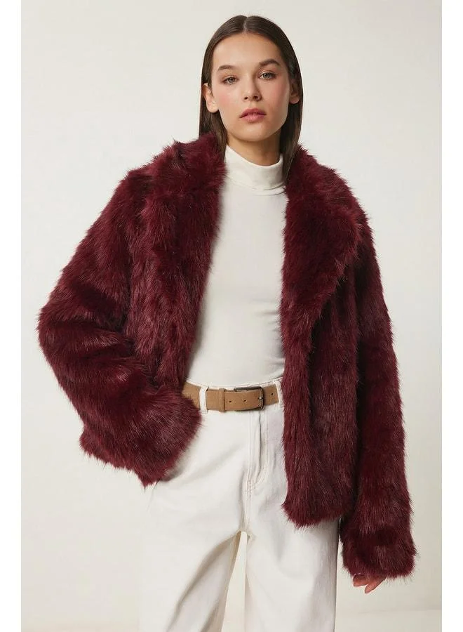 Lovely Istanbul Artificial Fur Jacket LAX0001 Burgundy.