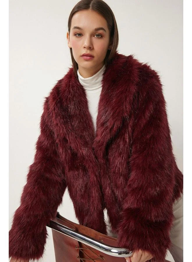 Lovely Istanbul Artificial Fur Jacket LAX0001 Burgundy.
