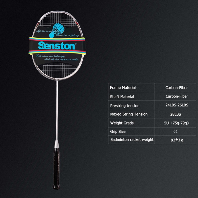 Senston N80 Single Professional Badminton Racket Carbon-Fiber Badminton Racquet Sliver Color - Image 5
