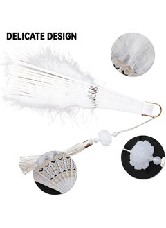 HS Feather Hand Fan, White Foldable Feather Fan Handheld for Party Wedding Dancing Decoration  - Image 4