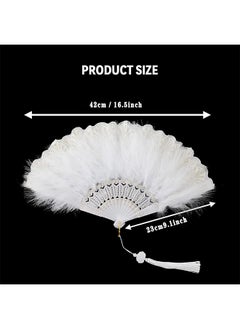 HS Feather Hand Fan, White Foldable Feather Fan Handheld for Party Wedding Dancing Decoration  - Image 5
