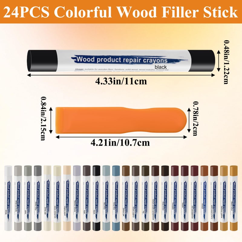 Anglekai 24PCS Furniture Repair Kit, Colorful Wood Filler Stick Floor Scratch Kits, Wooden Repair Wax Sticks for Repairing Scratches - Image 2
