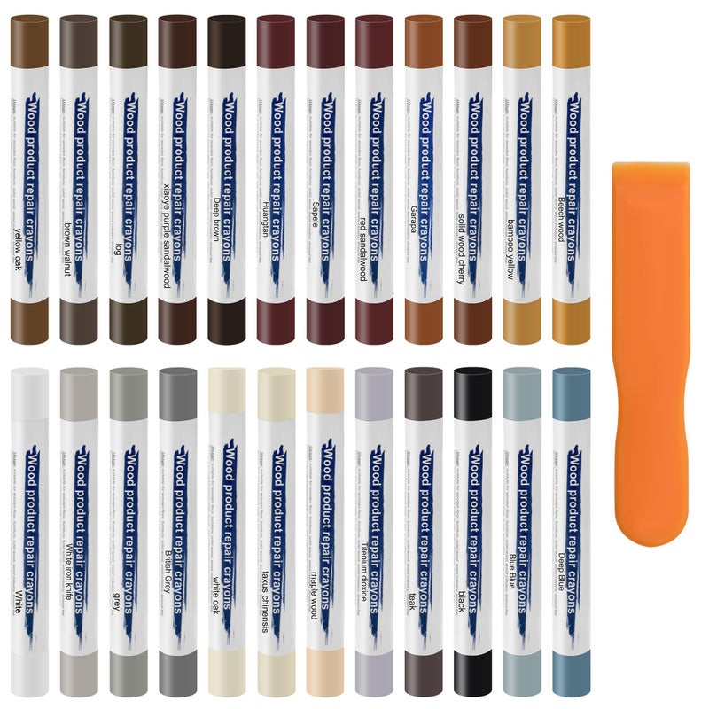 Anglekai 24PCS Furniture Repair Kit, Colorful Wood Filler Stick Floor Scratch Kits, Wooden Repair Wax Sticks for Repairing Scratches - Image 1