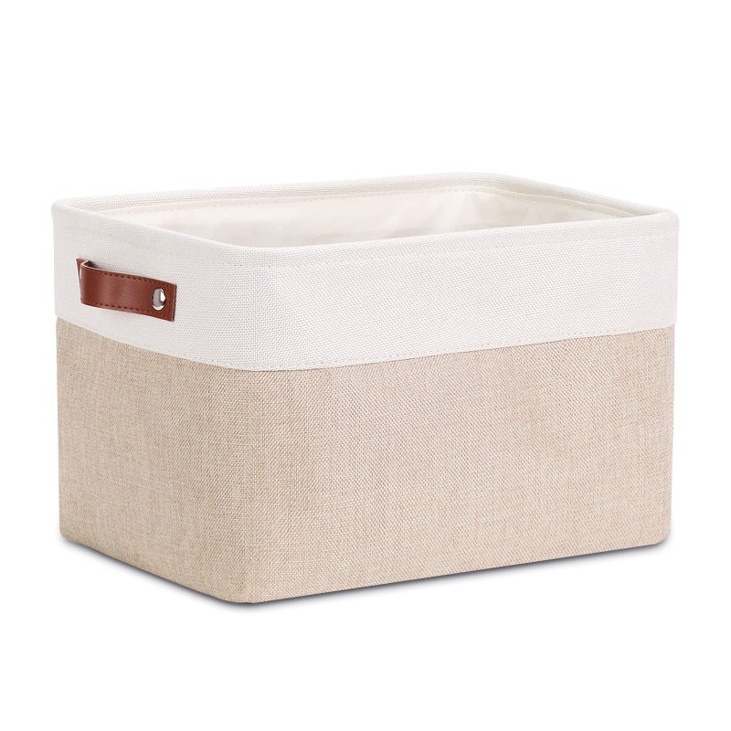DULLEMELO Collapsible Rectangle Fabric Storage Basket for Organizing Clothes Toys Towels Books Laundry Nursery Dog Toys White  Khaki